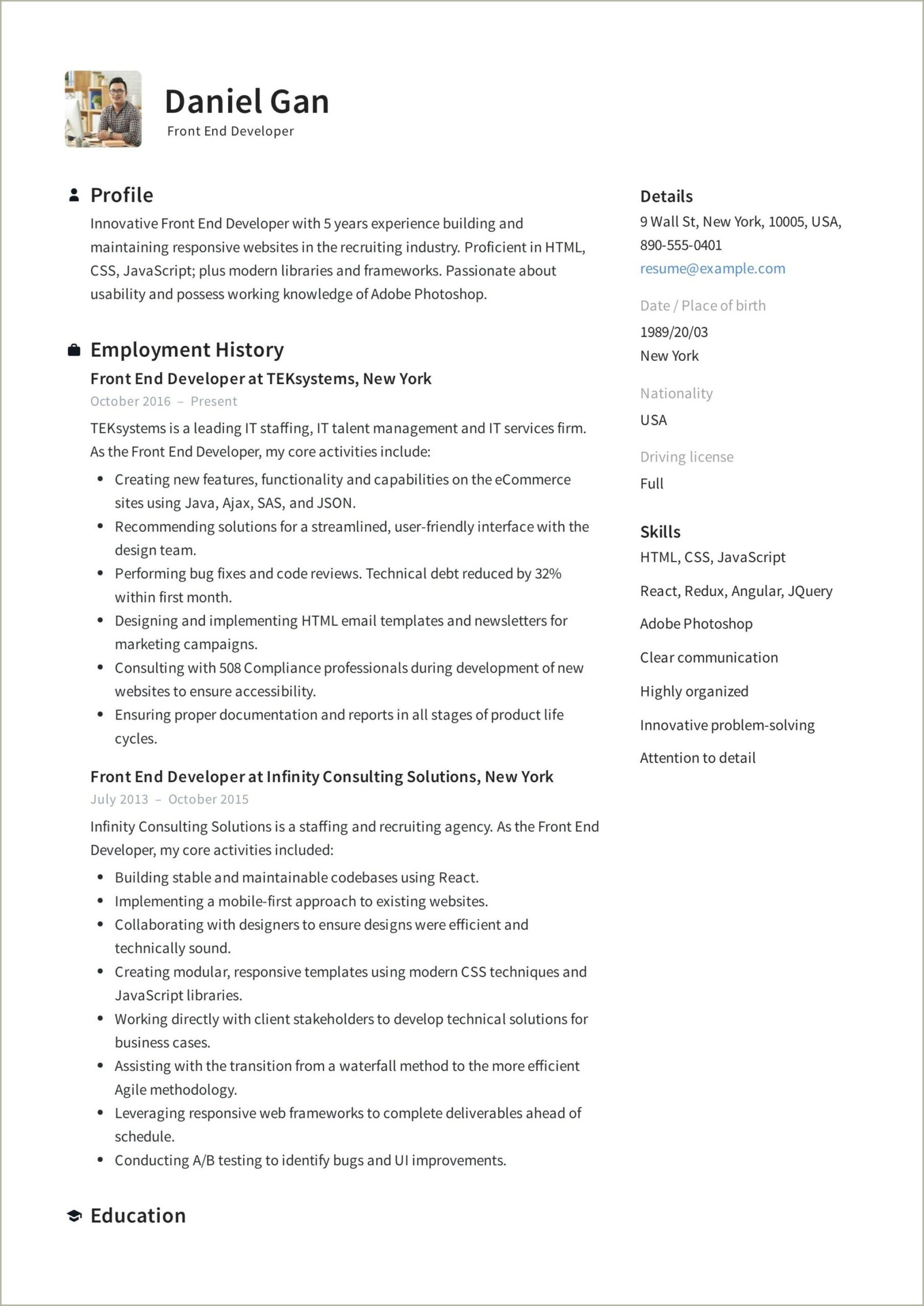 Skills In Resume For Developer