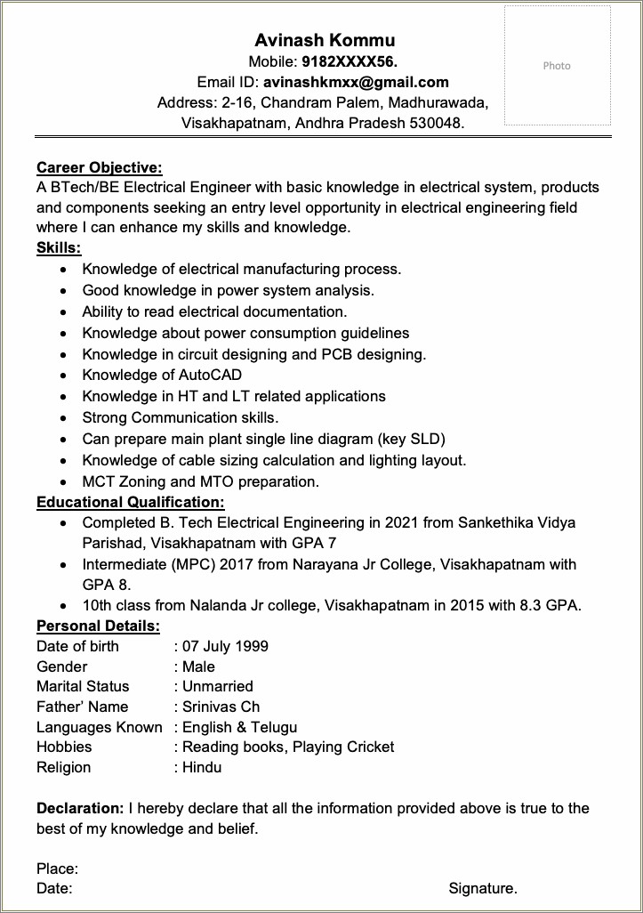 Skills In Resume For Electronics Engineer