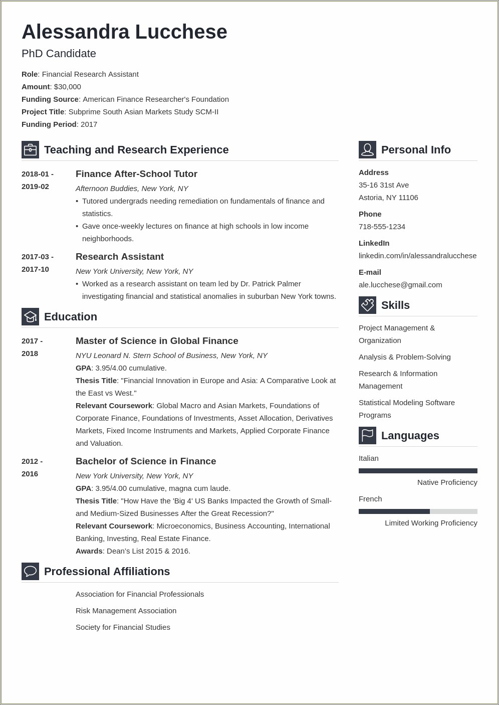 Skills In Resume For Graduate School Application