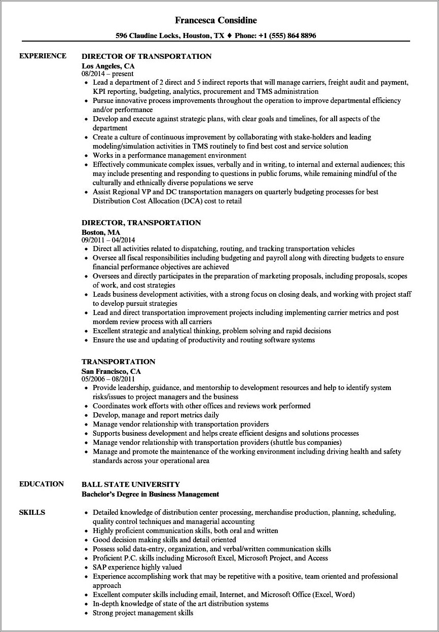 Skills In Resume For Marine Transportation