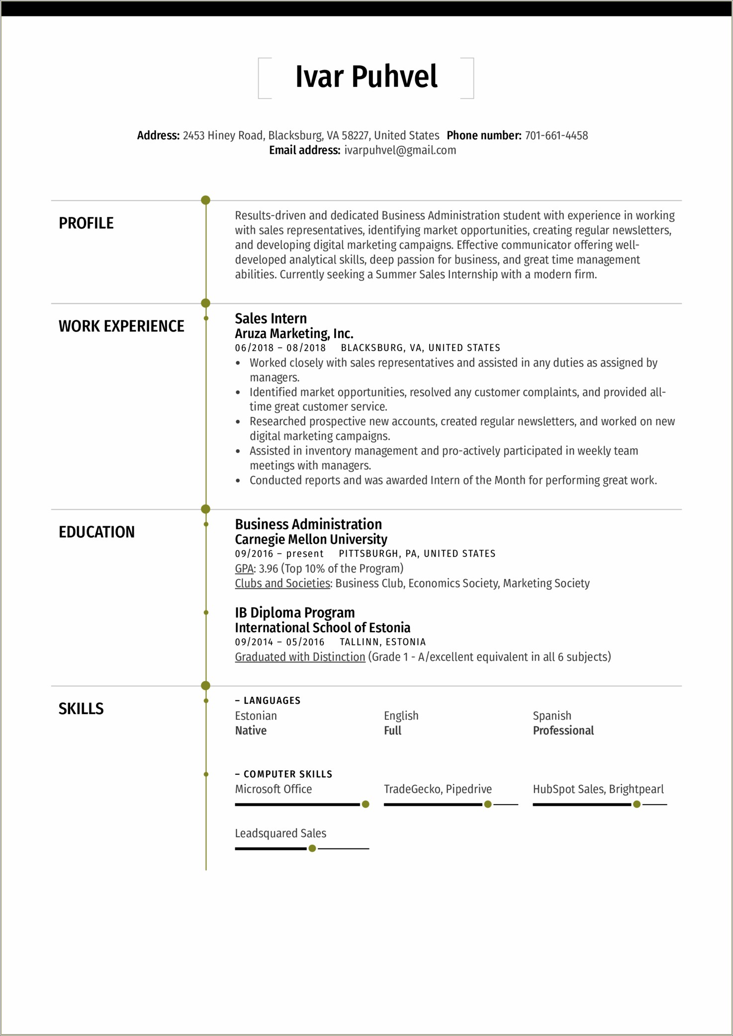 Skills In Resume For Mba Internship