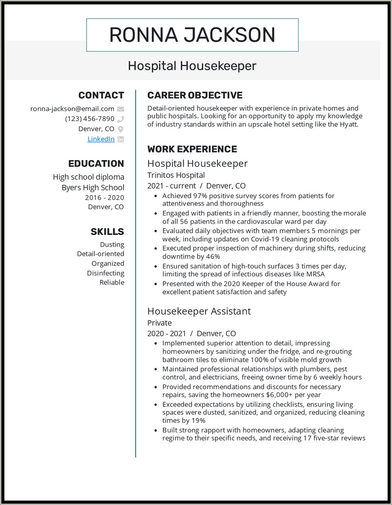 Skills In Resume For Room Attendant