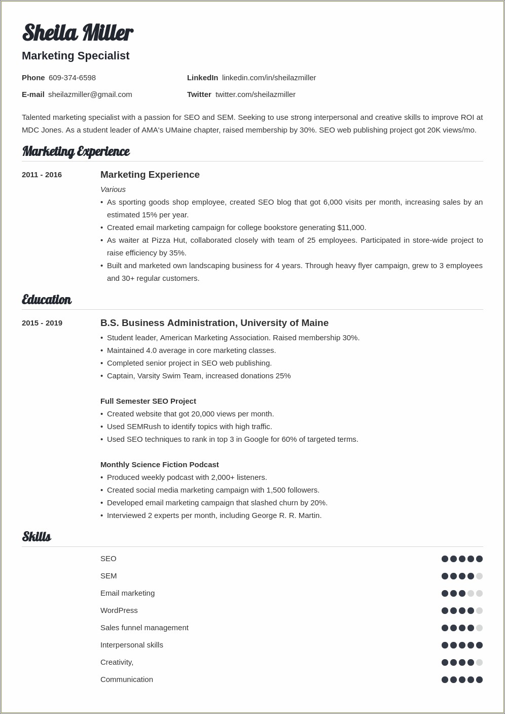 Skills In Resume For Summer Job