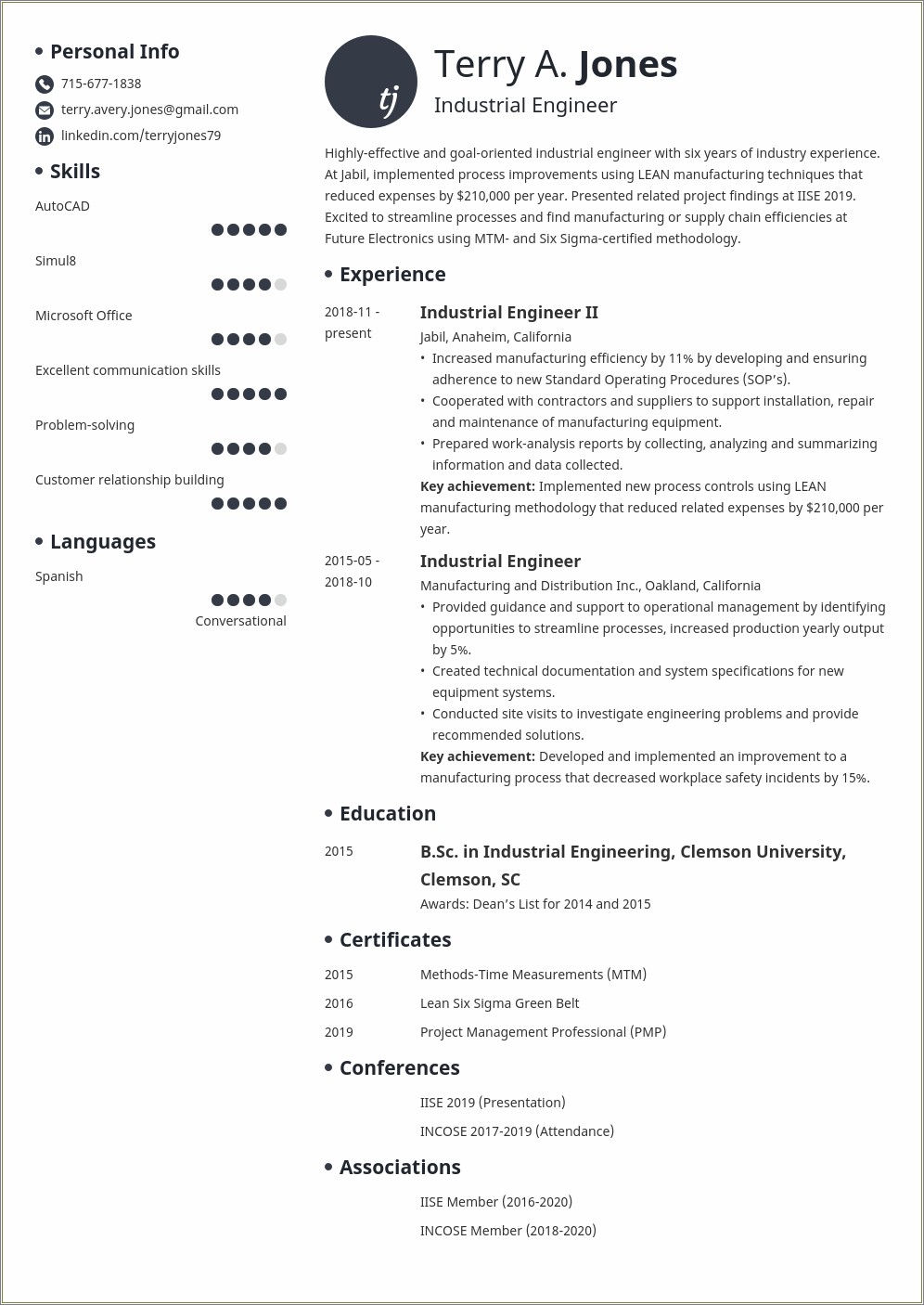 Skills Included In Industrial Engineering Resume