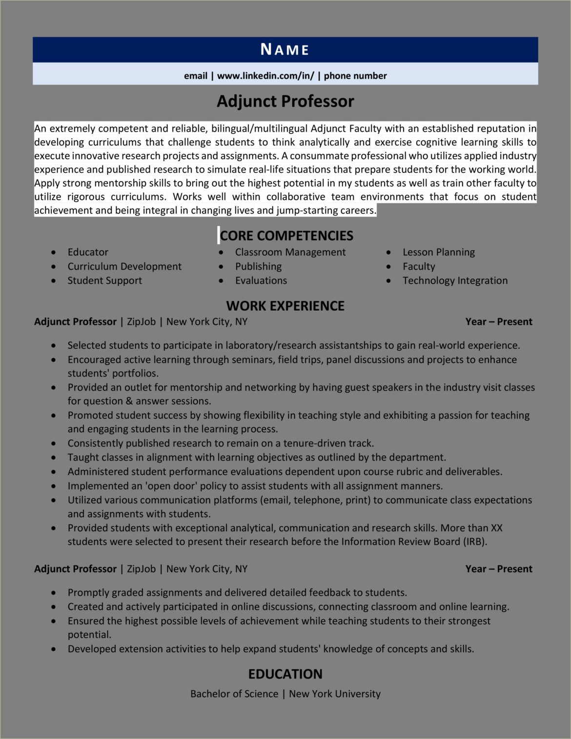 Skills Learned In College For Resume