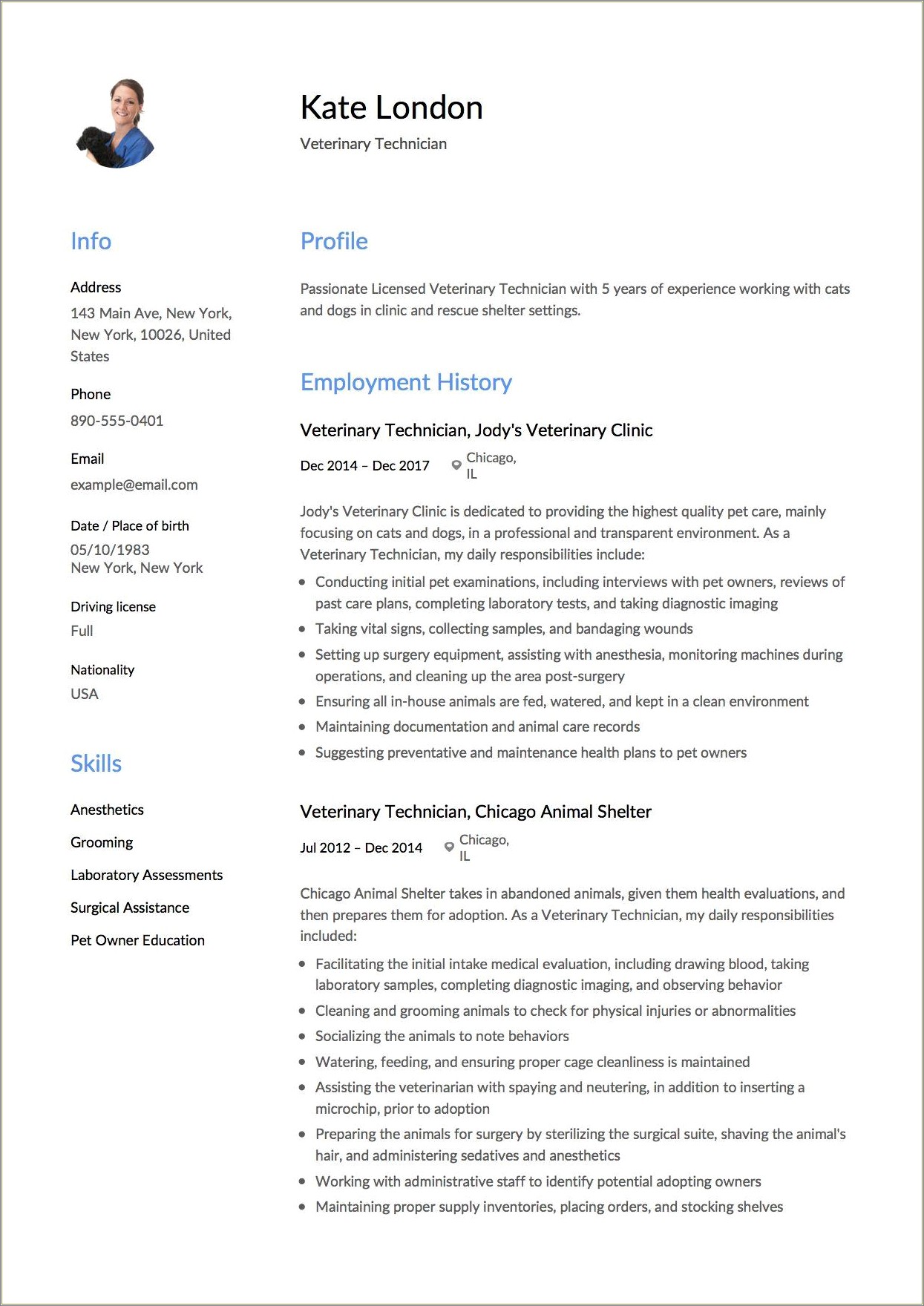 Skills List For Vet Tech Resume