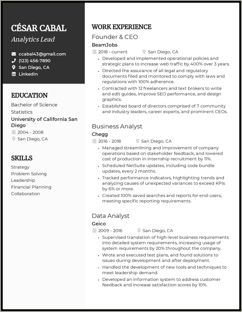 Skills Listed On A Ceo Resume