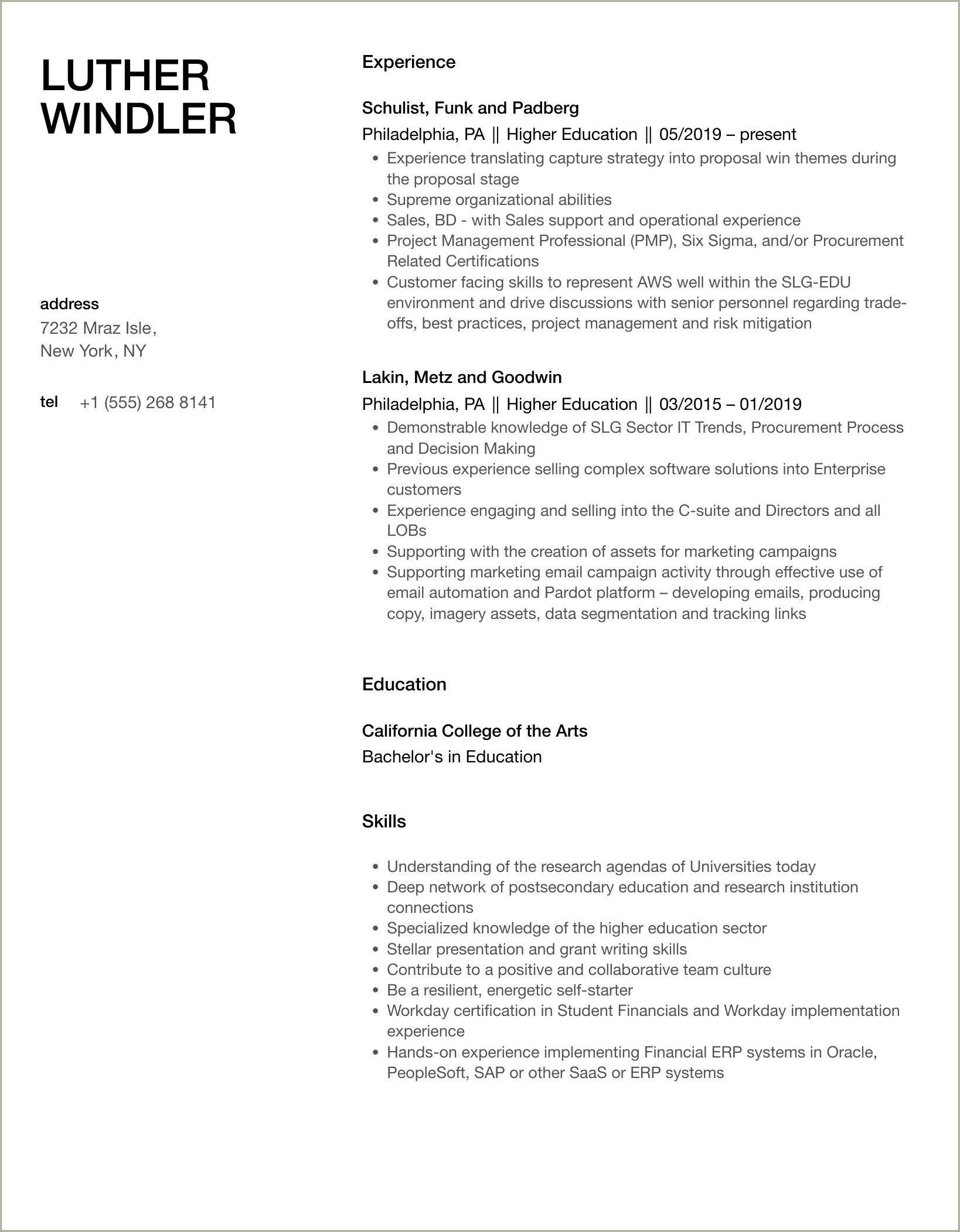 Skills Listed On Higher Education Resume