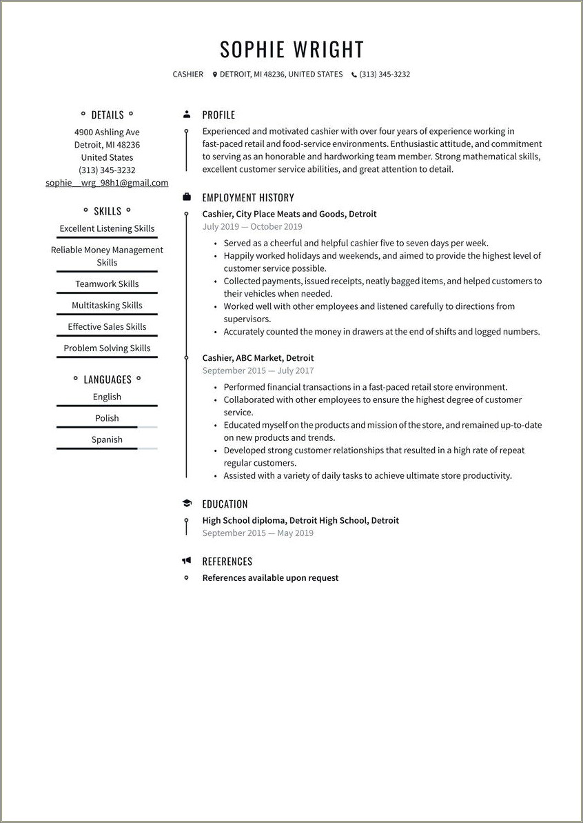 Skills Necessary To Display On Cashier Resume