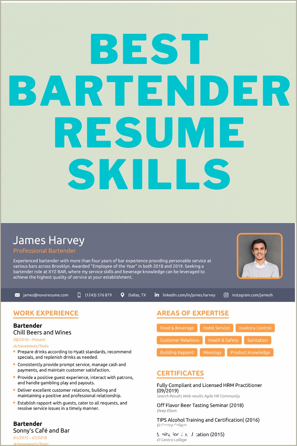 Skills Needed For A Bartender Resume