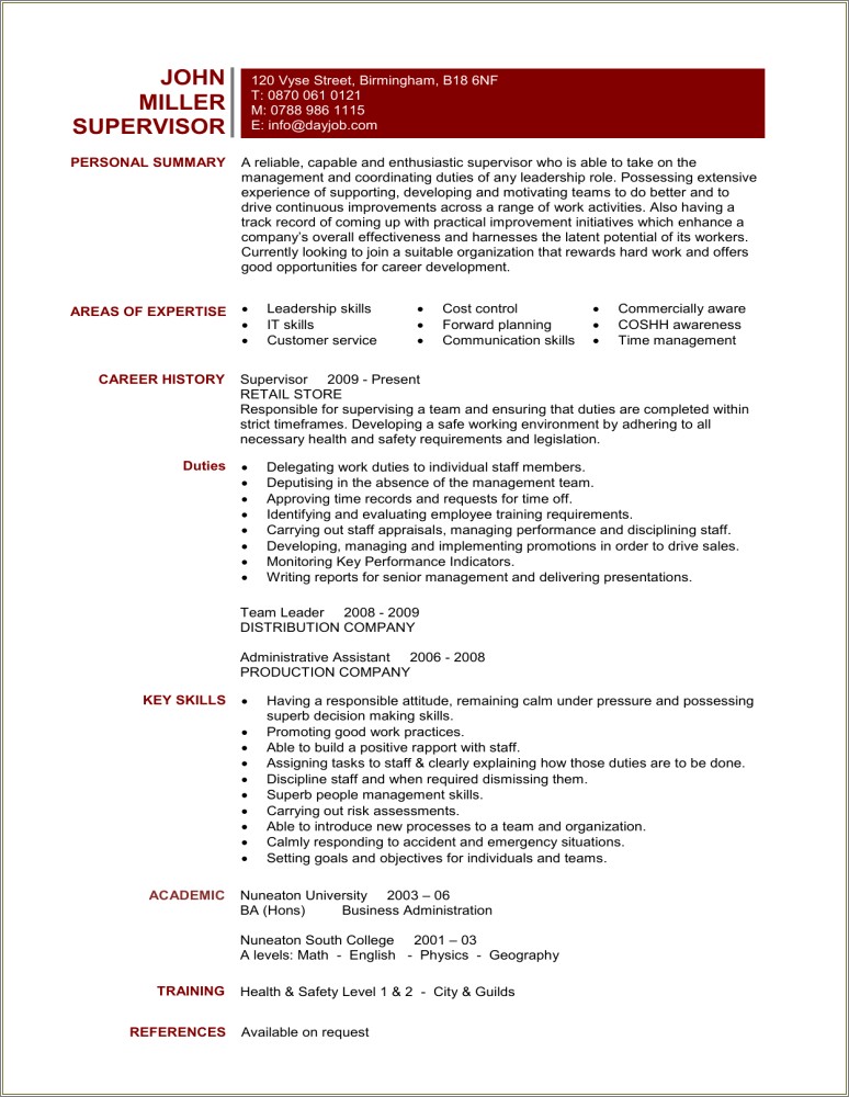 Skills Needed For Customer Service Supervisor Resume