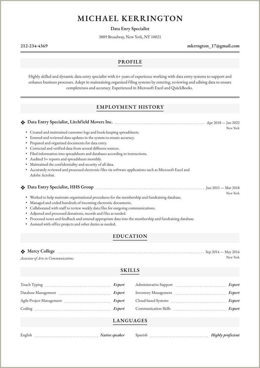 Skills Needed For Data Entry Resume