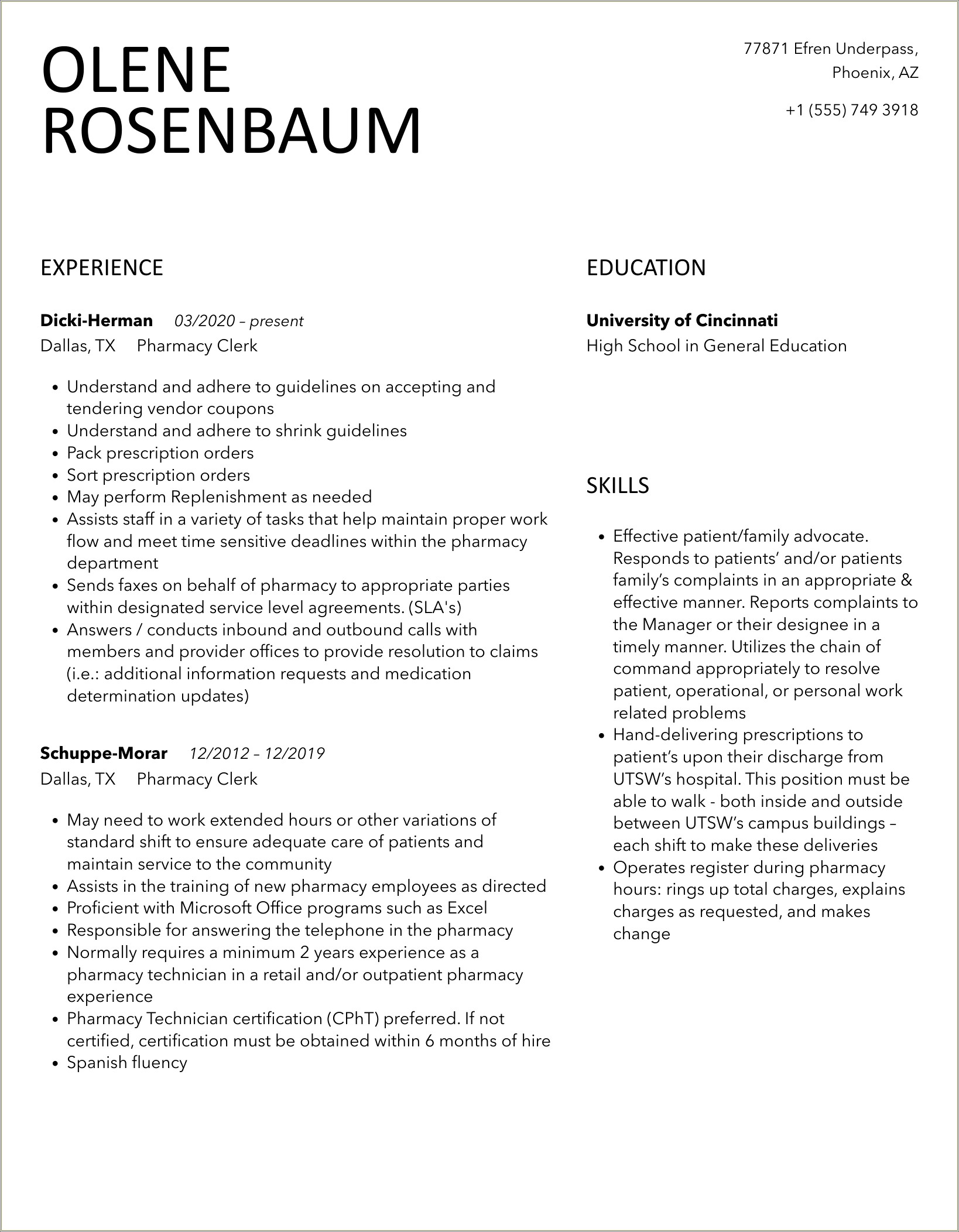 Skills Needed For Pharmacy Clerk Resume