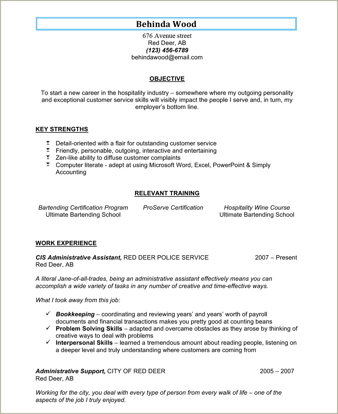 Skills Needed To Be A Bartender Resume