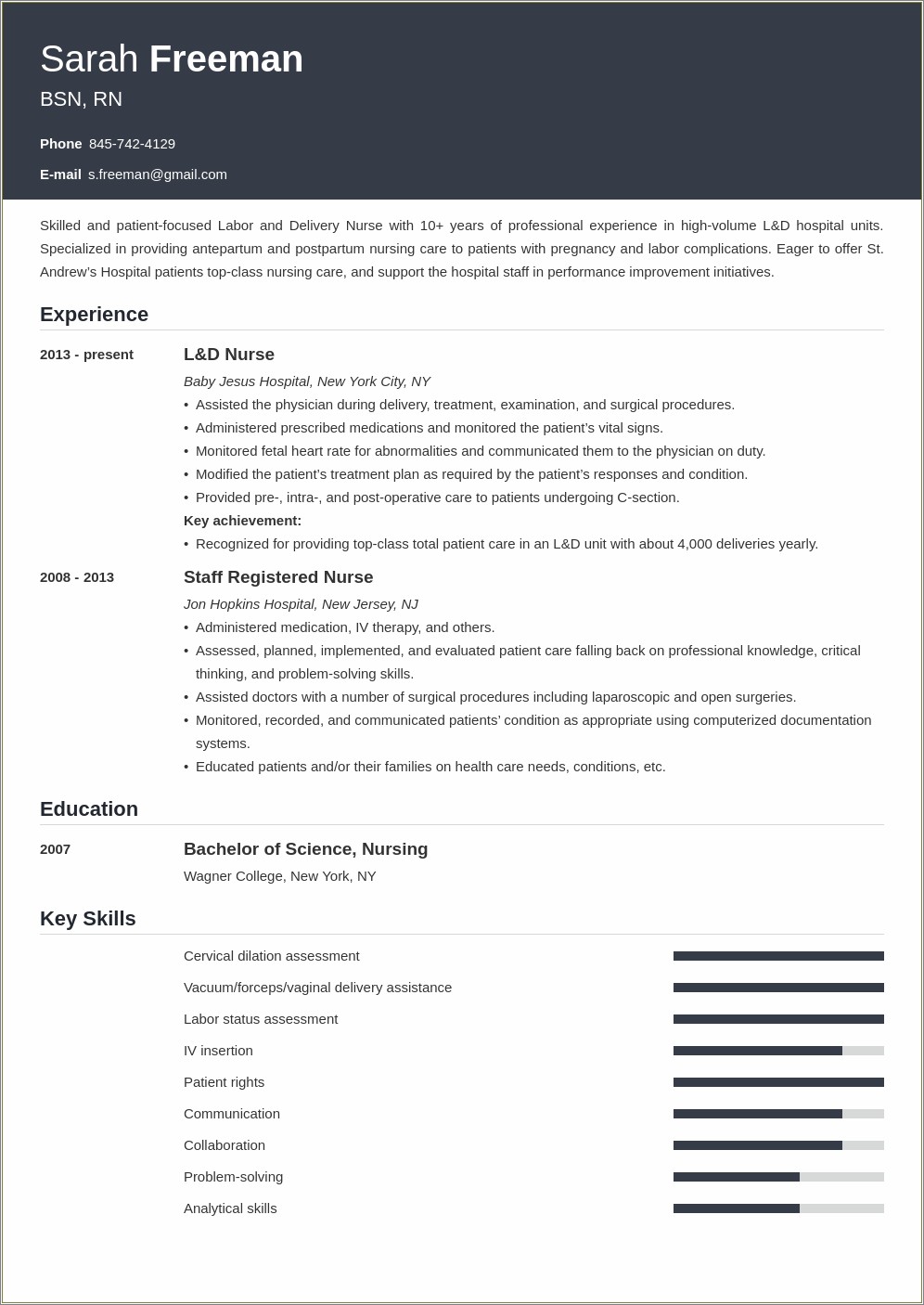 Skills Of A Baby Nurse In Resume