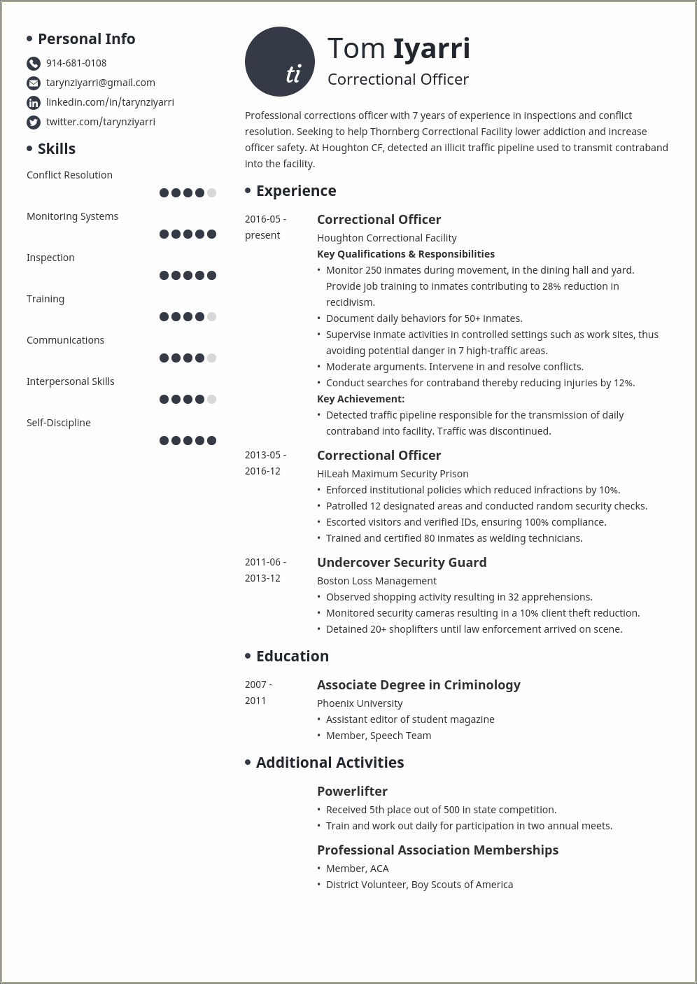 Skills Of A Correctional Officer Resume