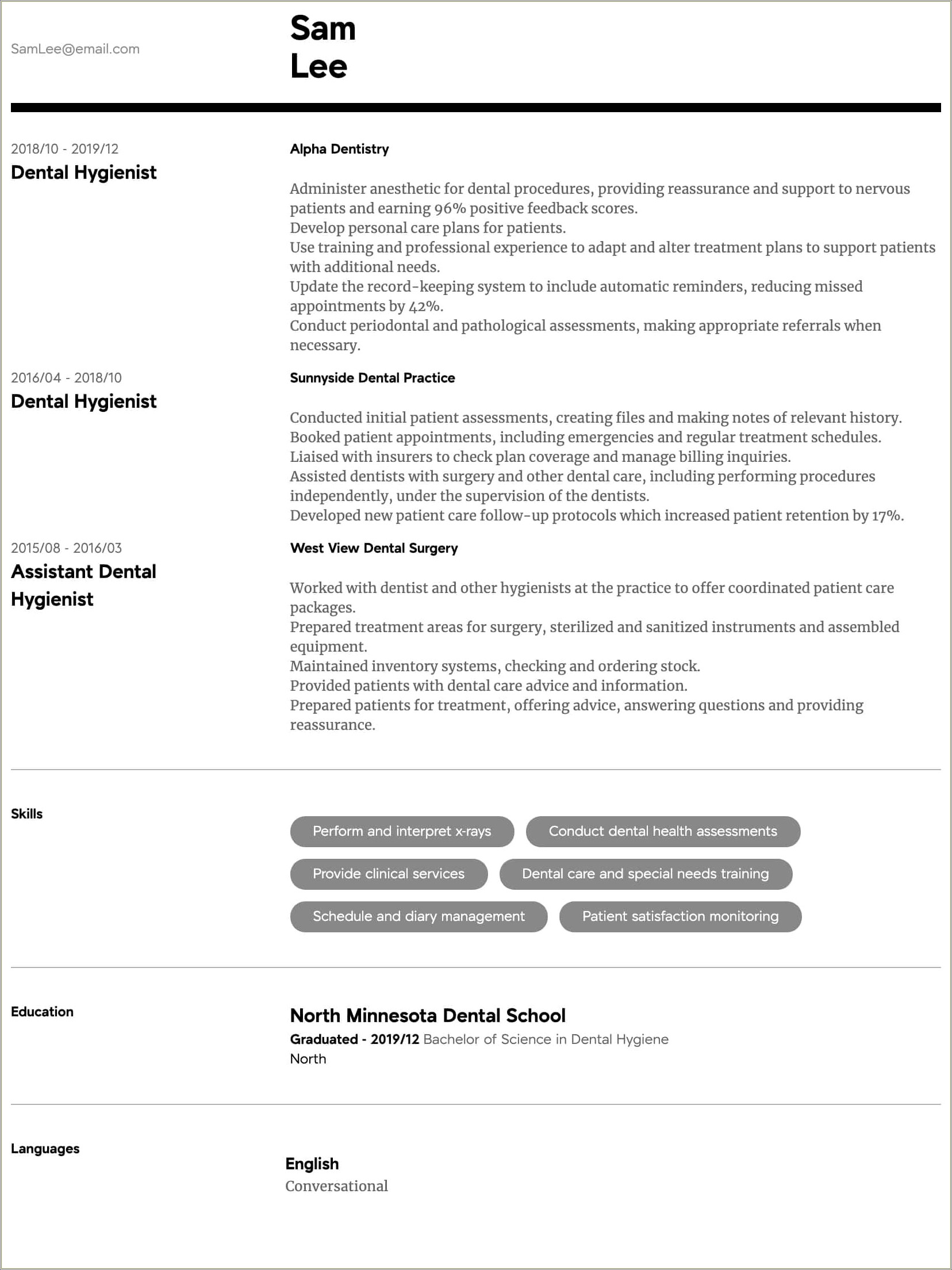 Skills Of A Dental Hygienist Resume