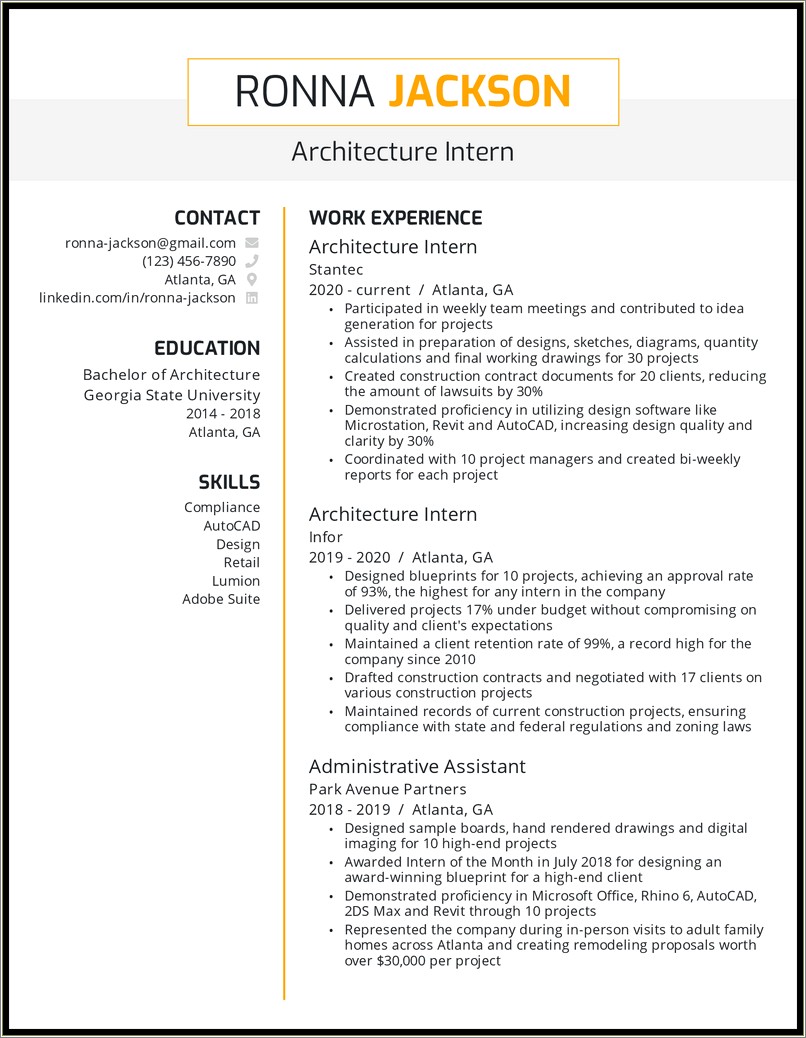 Skills Of An Architect In Resume