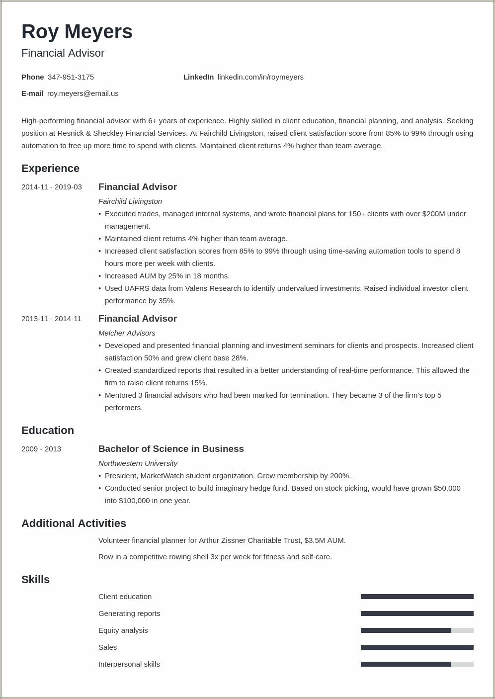 Skills Of An Financial Planner Resume