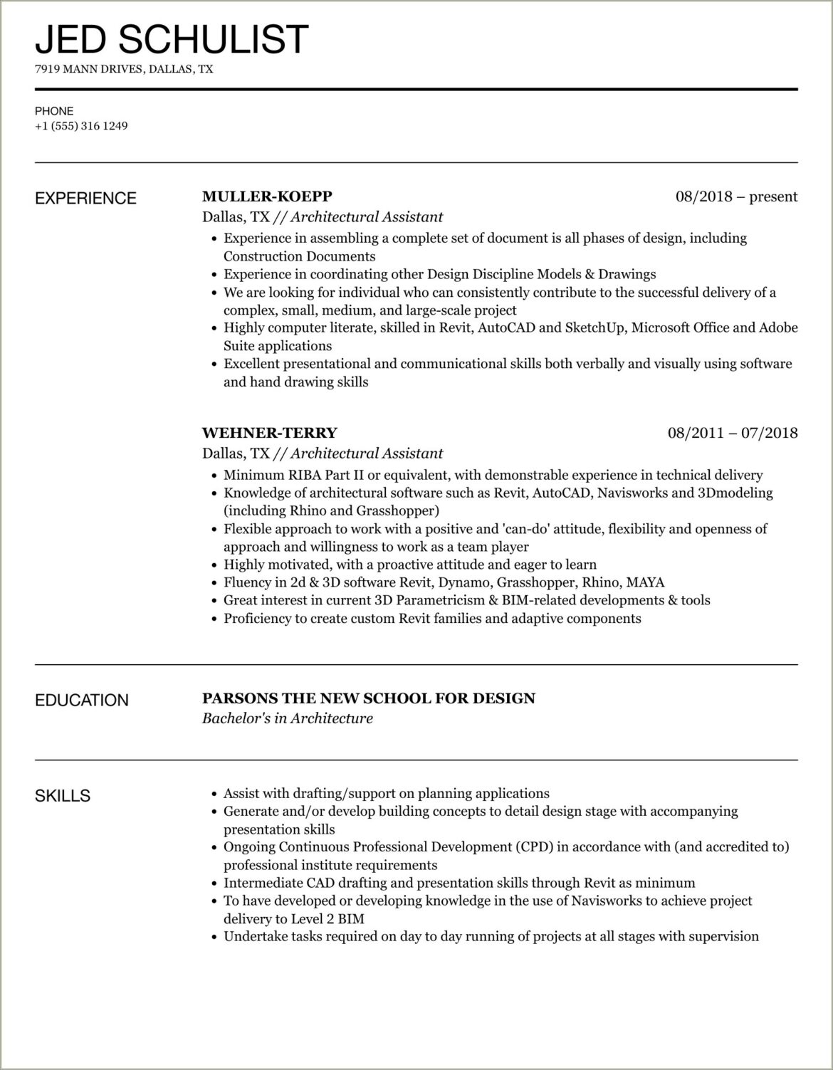 Skills Of Assistant Architect On A Resume