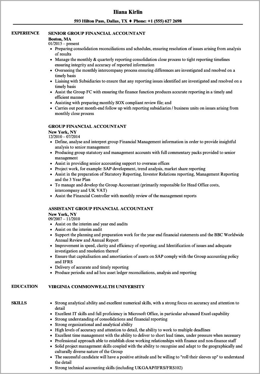 Skills Of Chartered Accountant In Resume