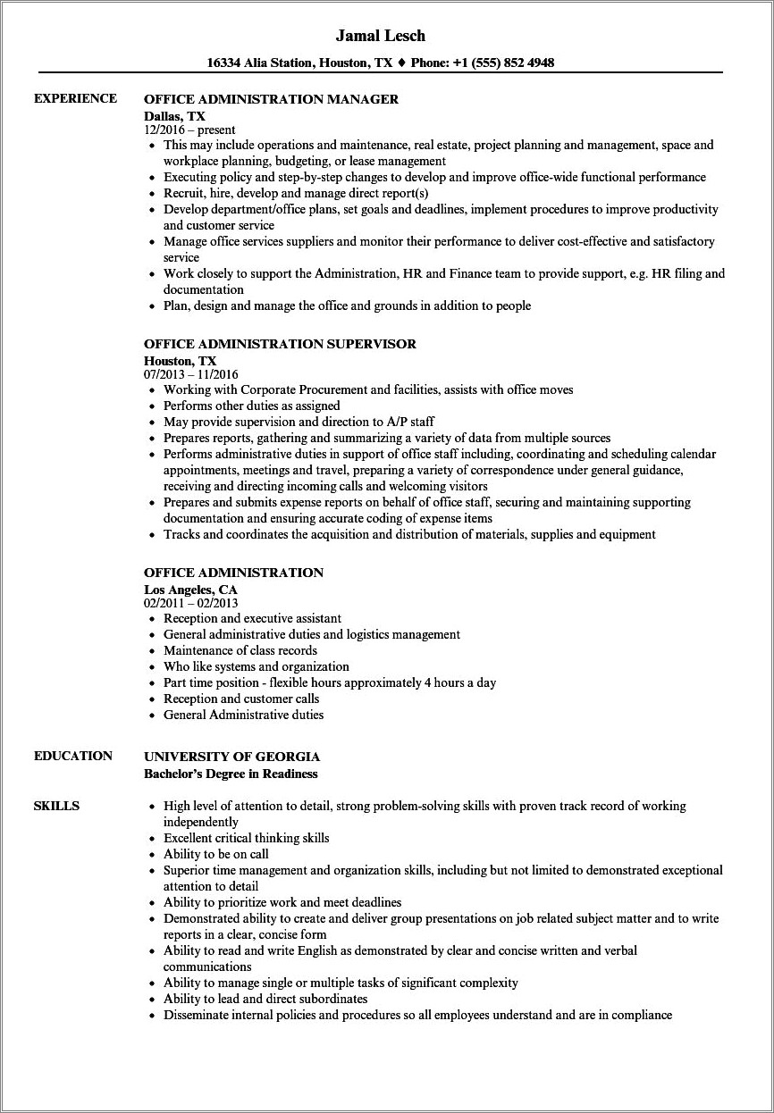 Skills Of Chief Administrative Officer For Resume