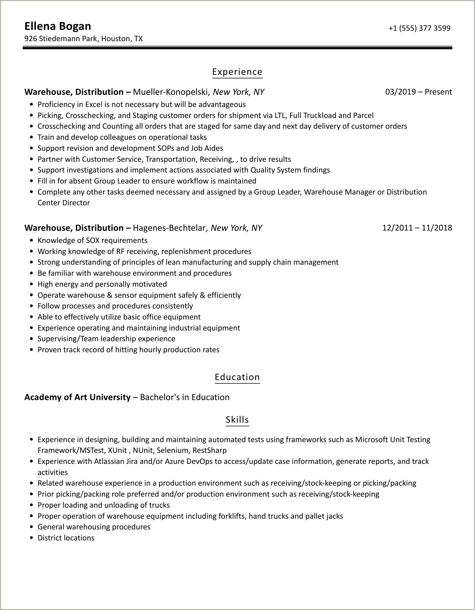 Skills Of Distribution Break Pack Resume