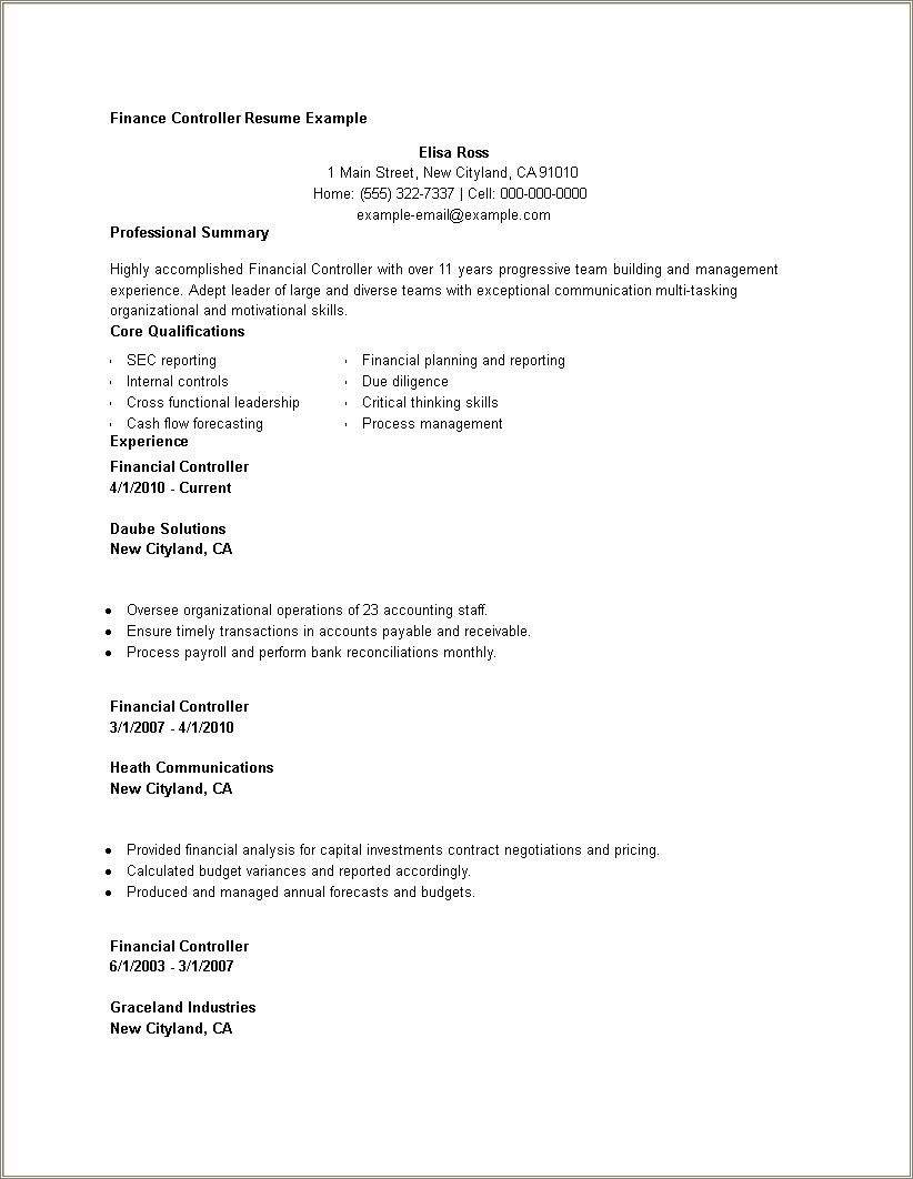 Skills Of Financial Controller In Resume