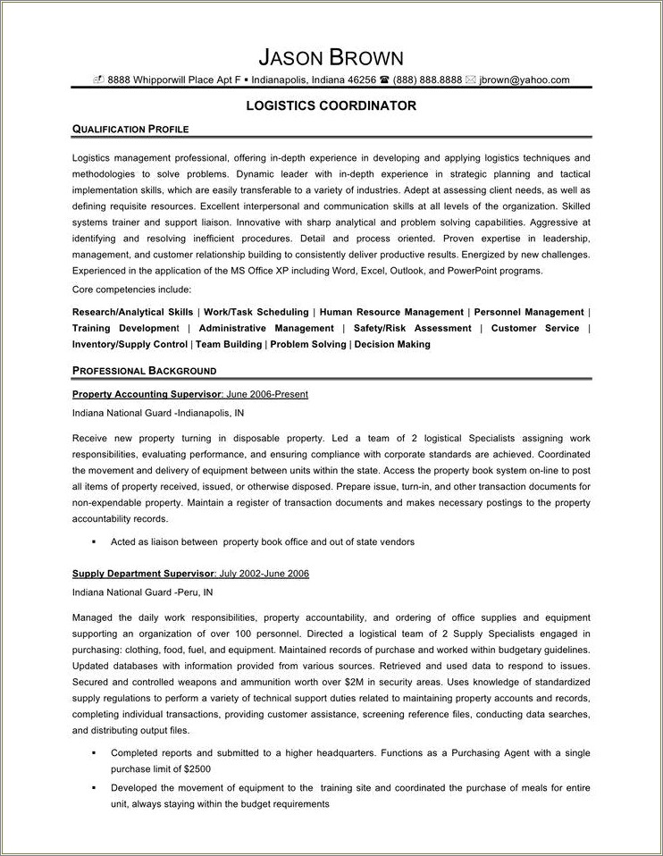 Skills Of Logistics Coordinator On Resume