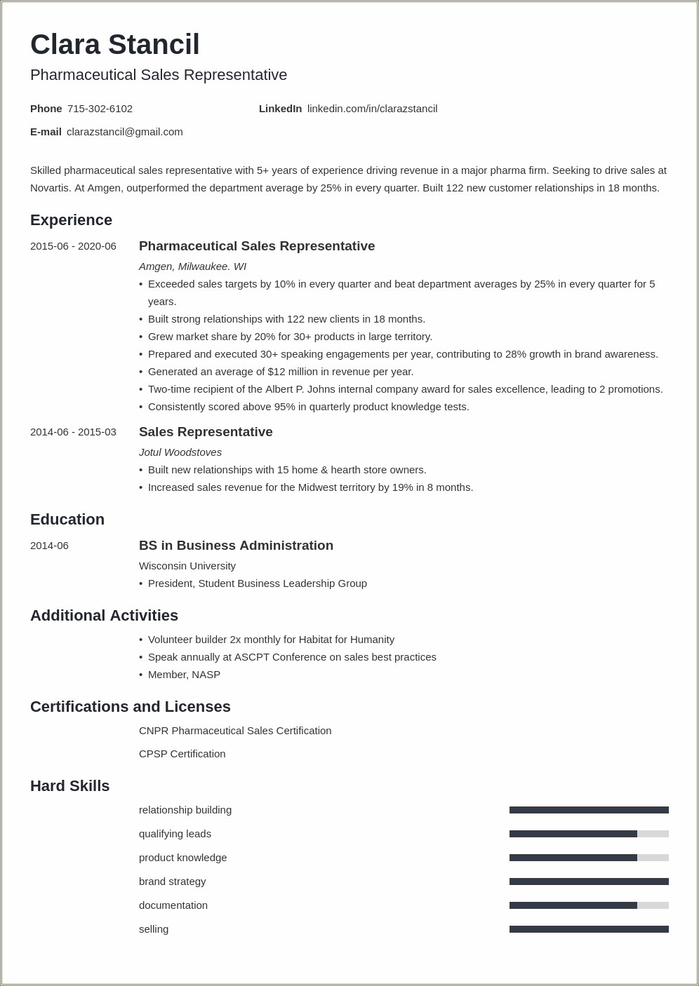 Skills Of Medical Representative In Resume