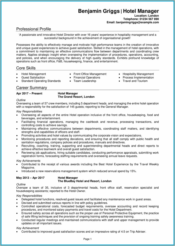 Skills Of Tourism Students In Resume