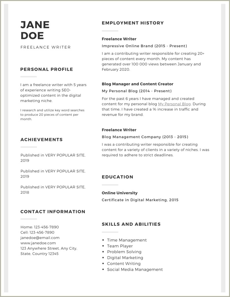 Skills On A Job Resume For Writers