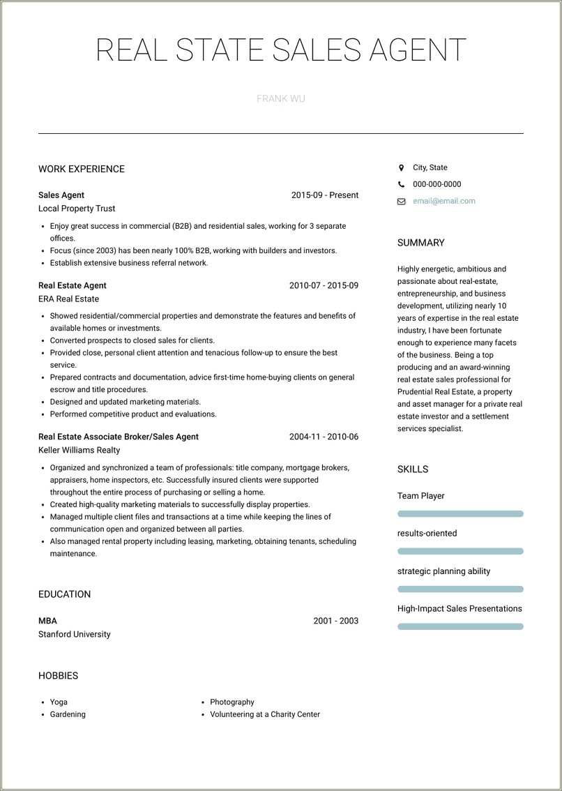 Skills On A Real Estate Resume