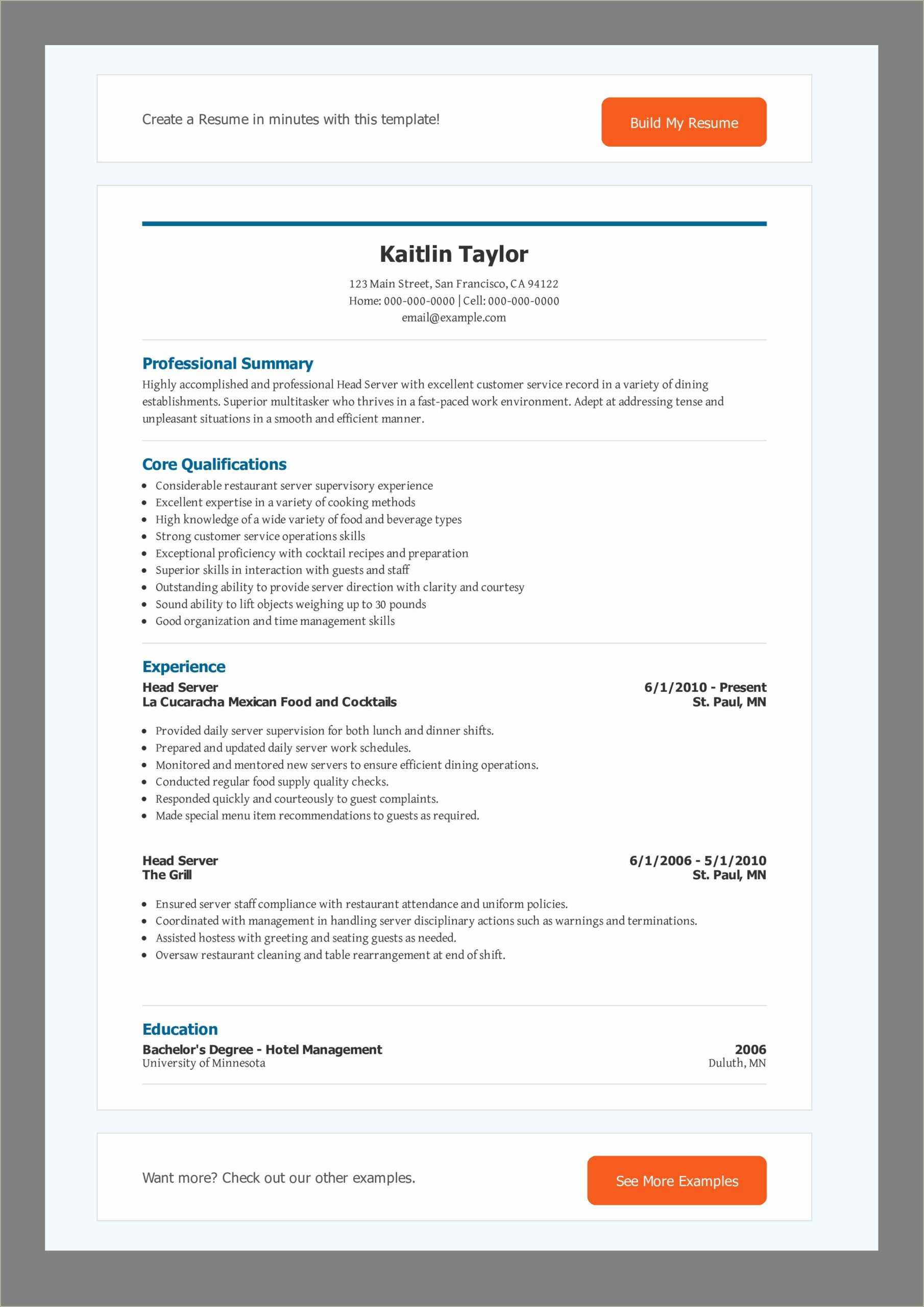 Skills On A Resume For A Server