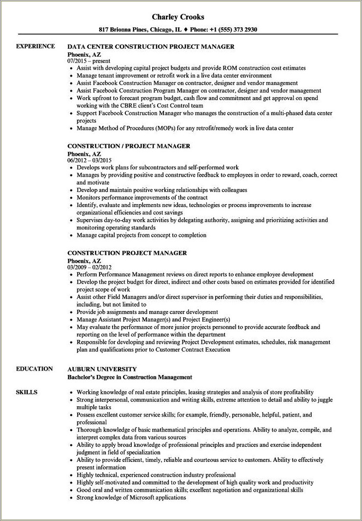 Skills On A Resume For Contractor Management