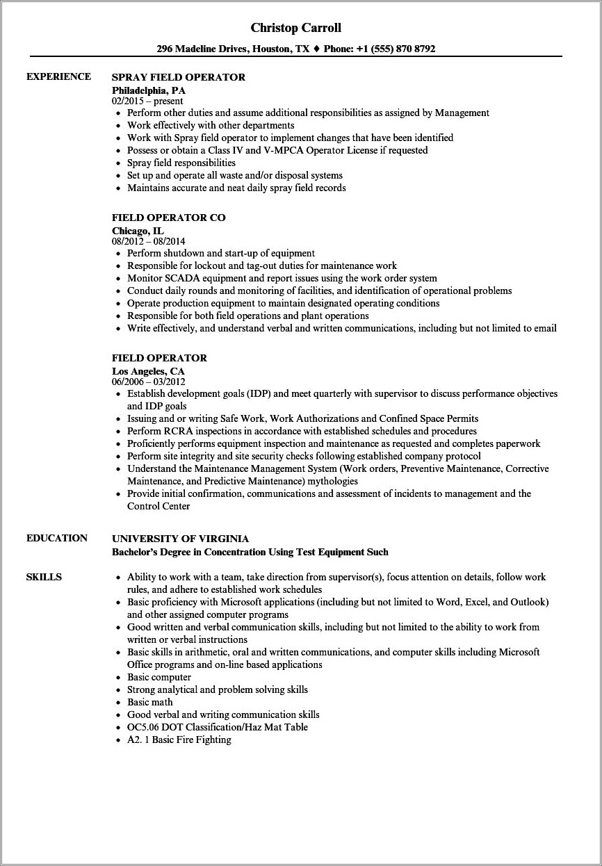 Skills On A Resume For Oilfield Drilling Rigs