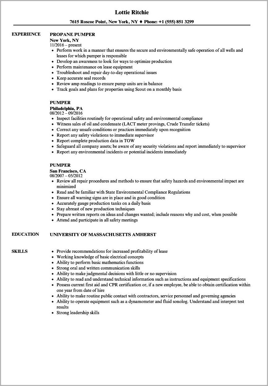 Skills On A Resume For Oilfield