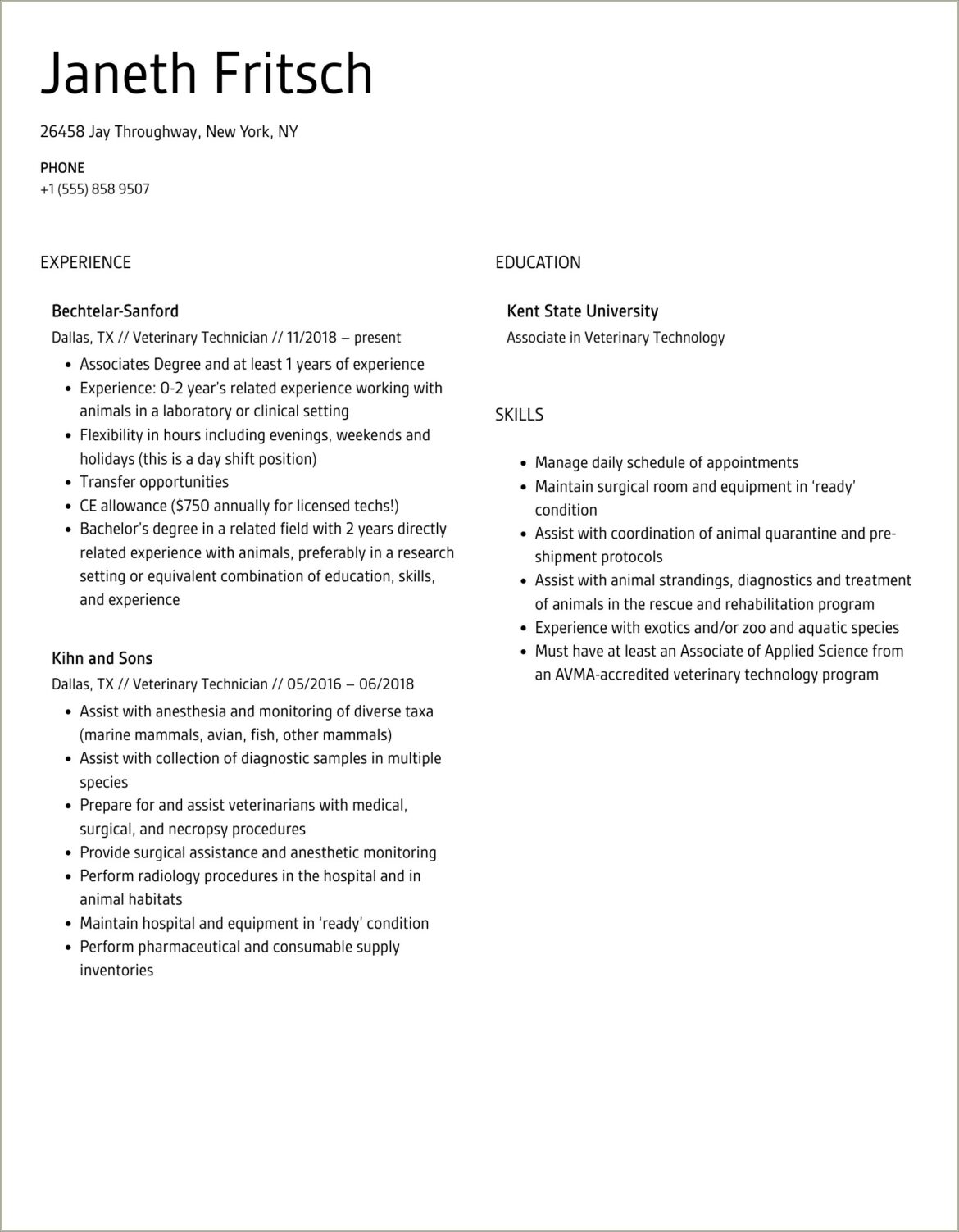 Skills On A Vet Techs Resume