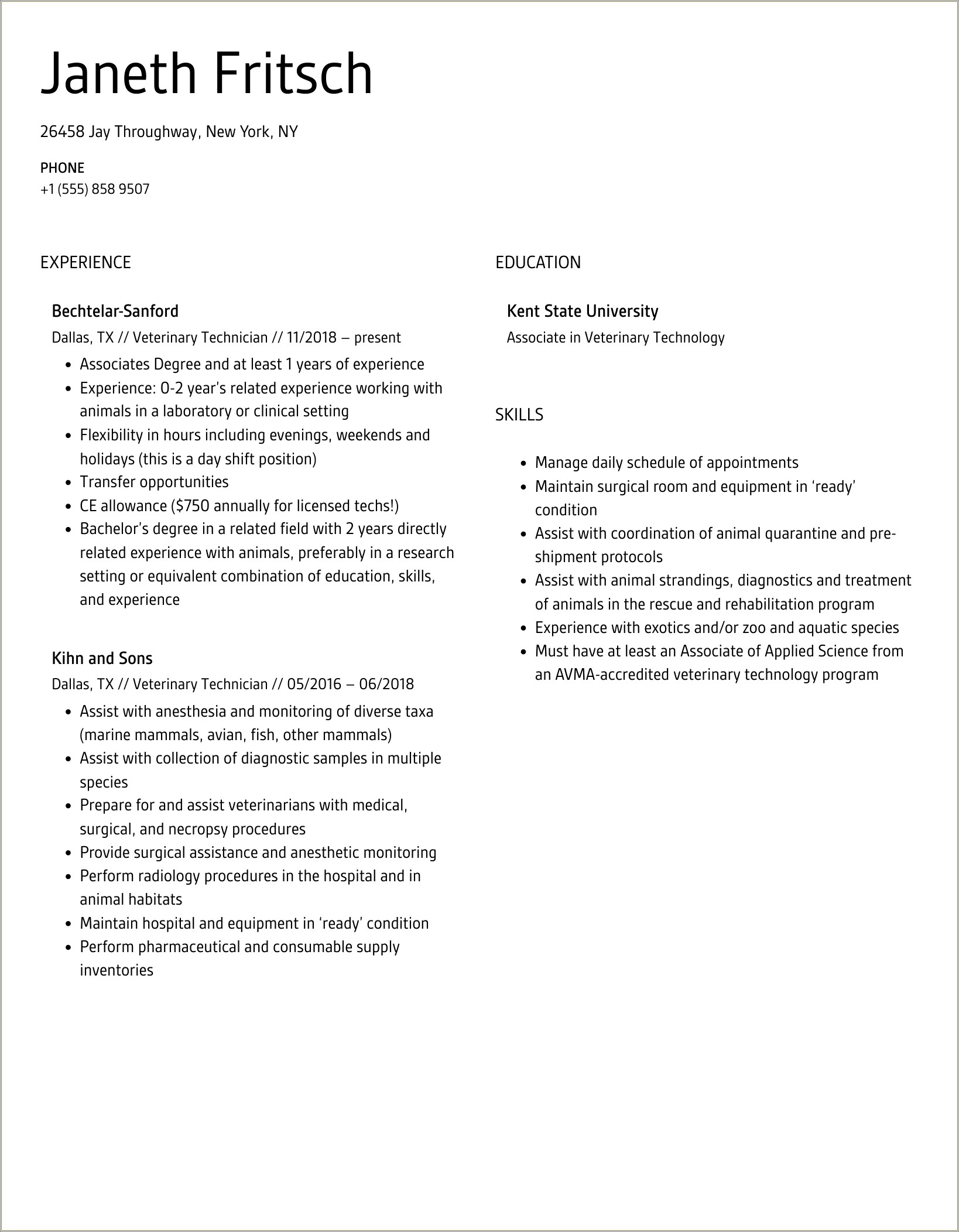 Skills On A Vet Techs Resume