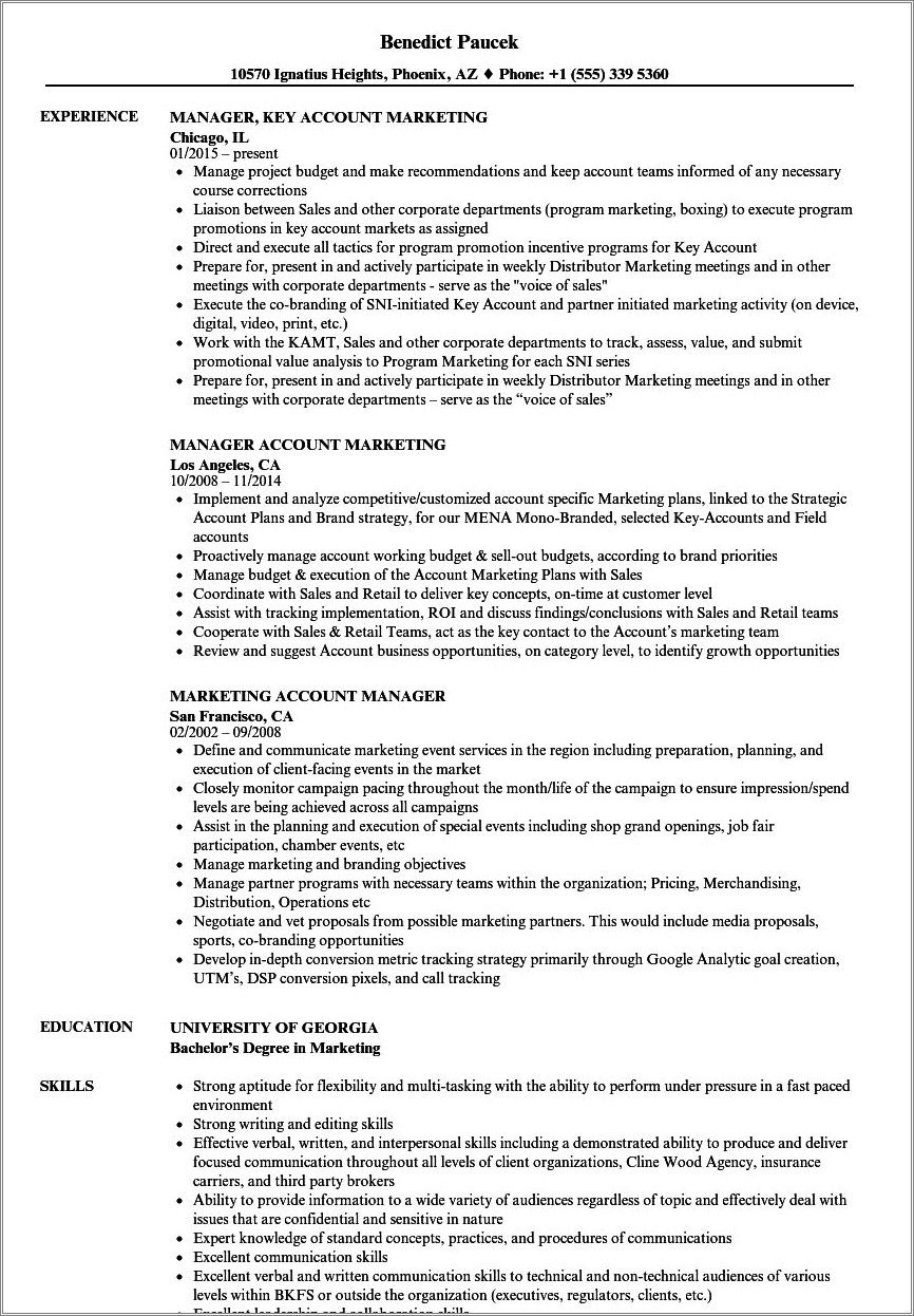 Skills On Marketing Account Manager Resume