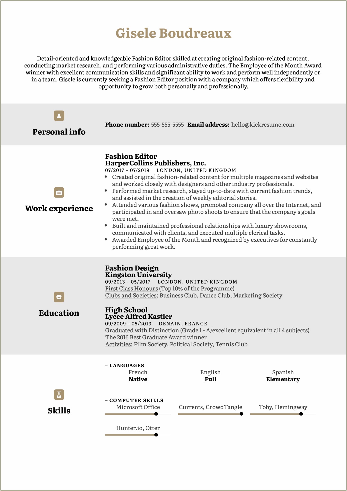 Skills On Resume Fashion Pr Example