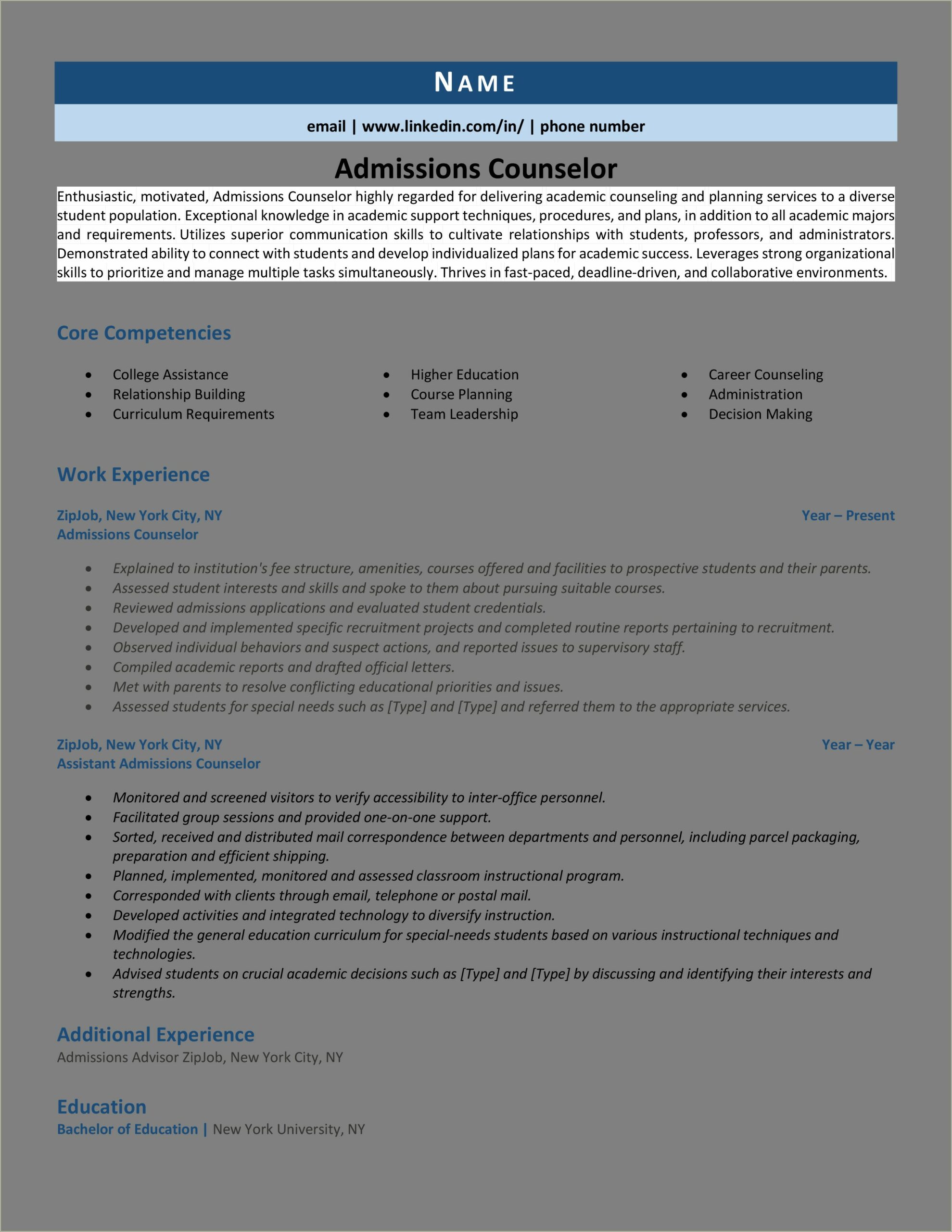 Skills On Resume For A Counselor