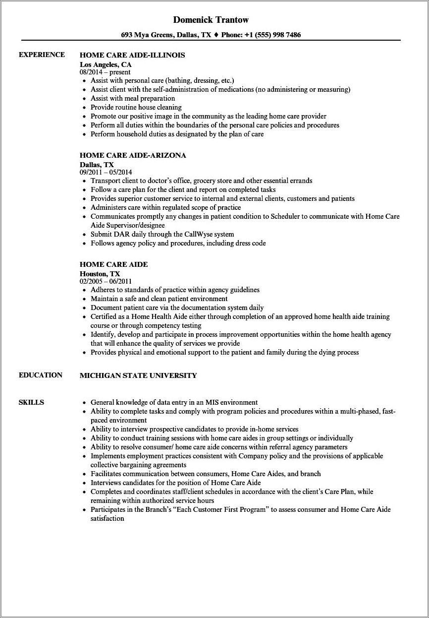 Skills On Resume For Personal Care