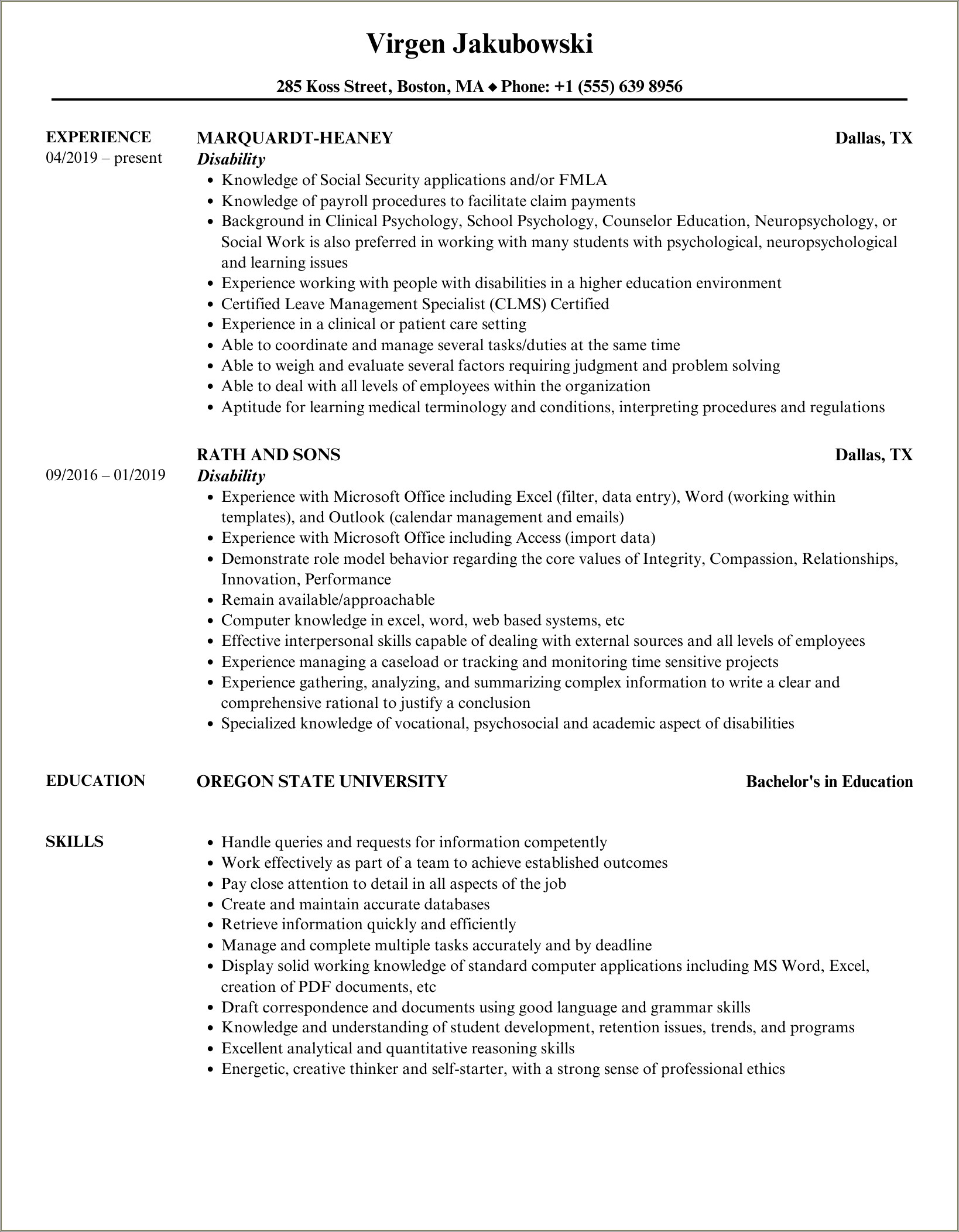 Skills On Resume For Working With Disabled Adults