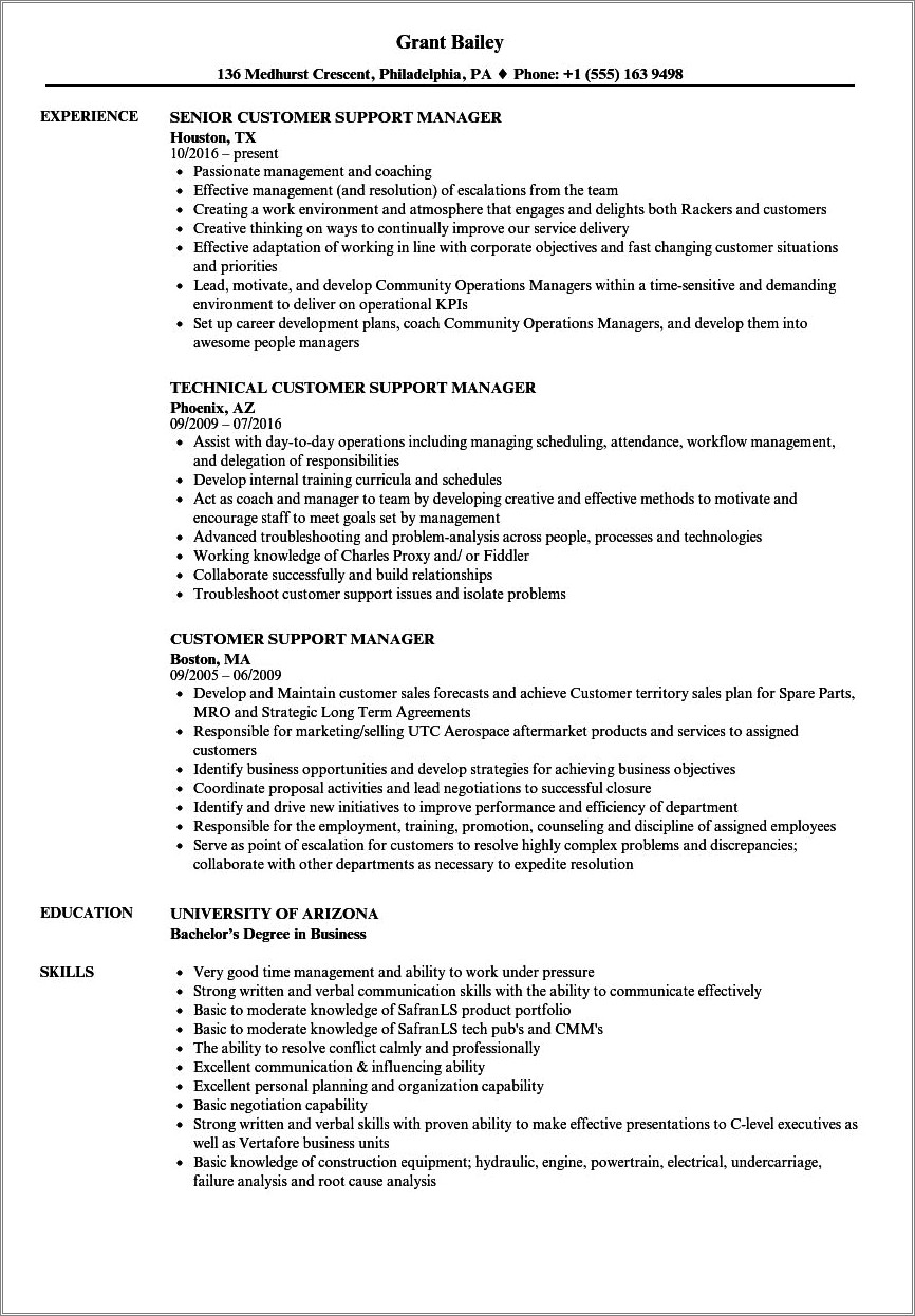 Skills On Resume Of Customer Service Manager