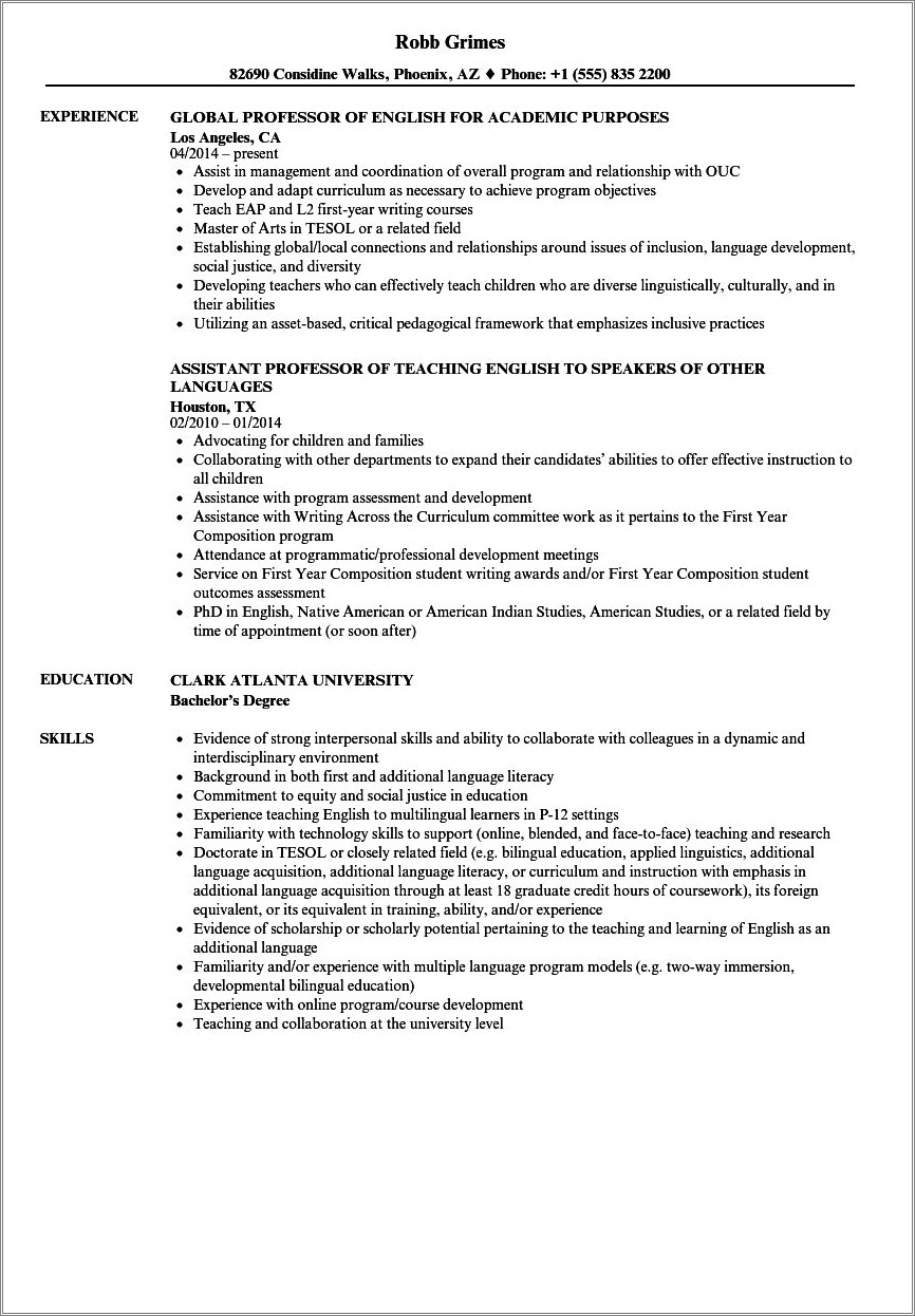 Skills On Resume With English Degree