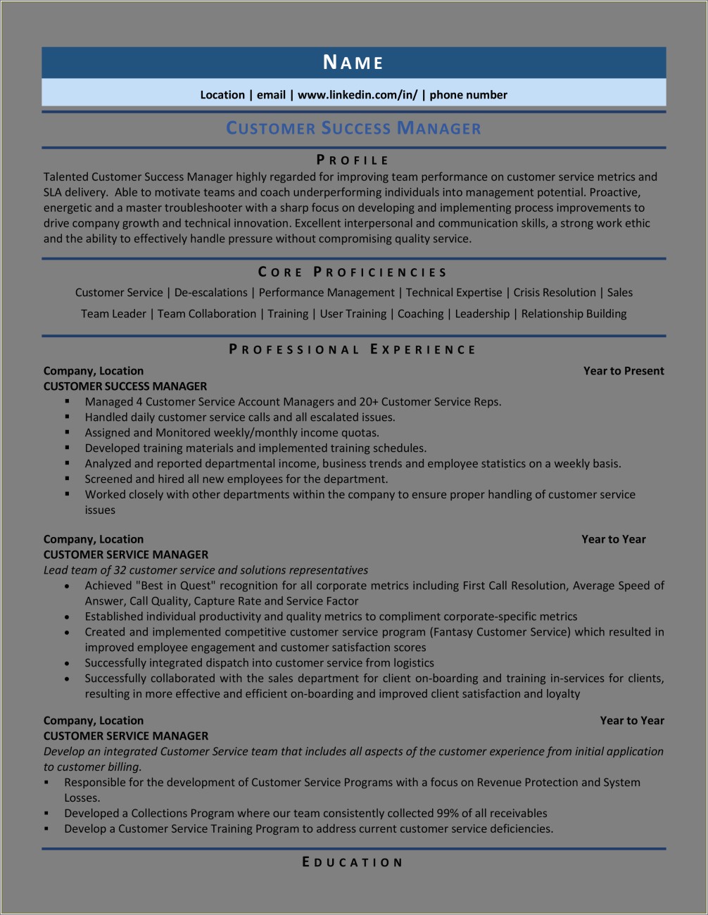 Skills Profile Resume For Customer Service