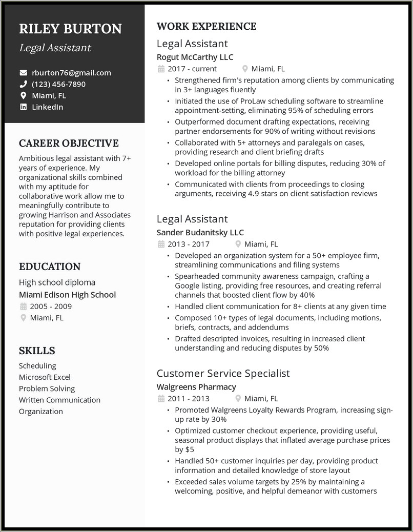 Skills Resume For Law Office Receptionist