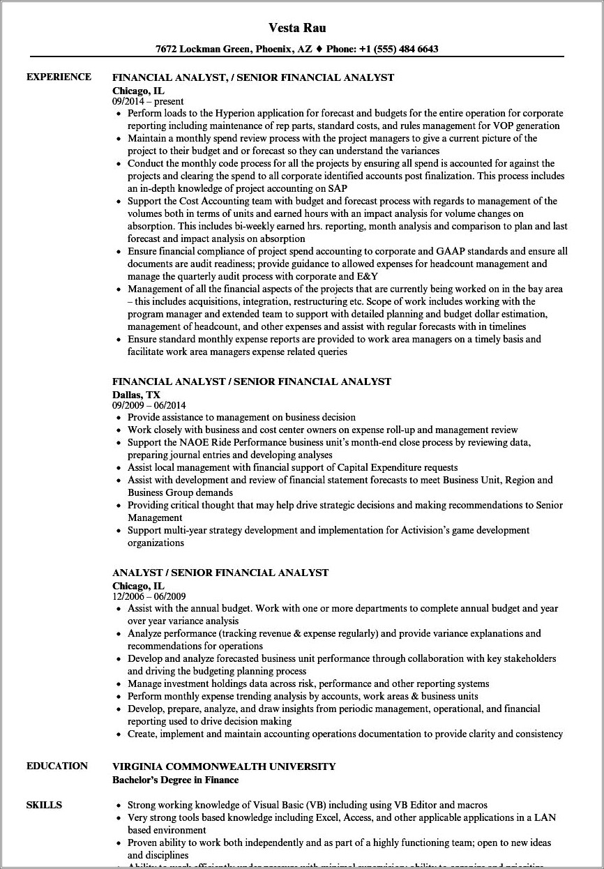 Skills Section For Financial Analyst Resume