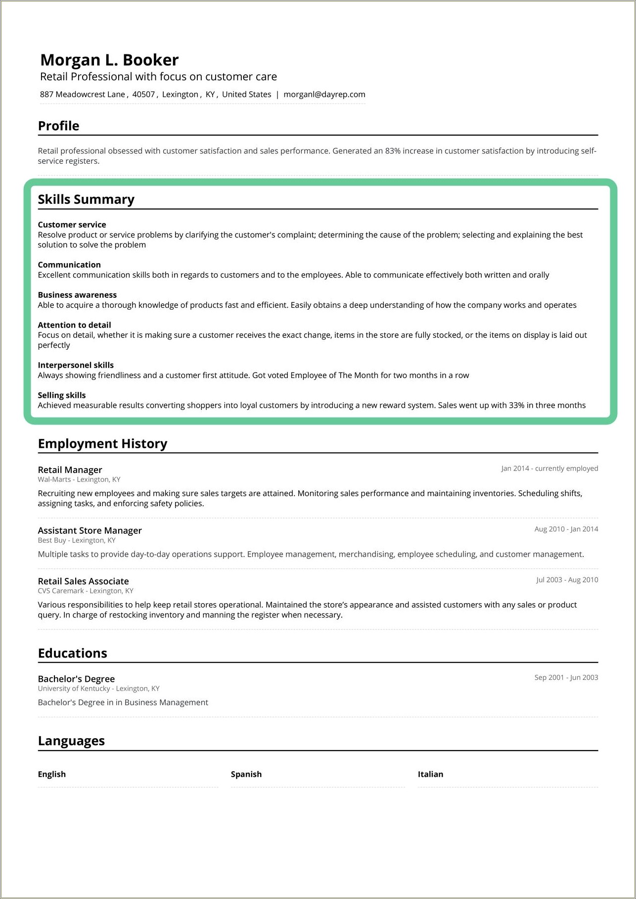 Skills Section For Presentation Skills Resume